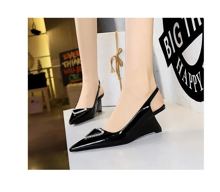 Spring Candy Fashion Pointed Toe Women Pumps Sling back Wedges High Heels Party Prom Mules Shoes