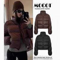 Short Puffer Jacket Women's Thick Outerwear Small Size Stand Collar Bread Style down Coat - Natalia Home Fashion