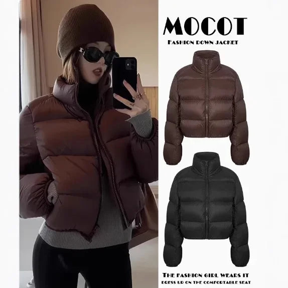 Short Puffer Jacket Women's Thick Outerwear Small Size Stand Collar Bread Style down Coat - Natalia Home Fashion