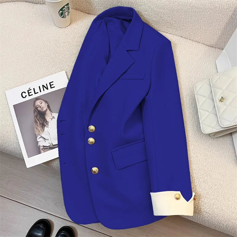 Fashion Women’s Casual Elegant Trendy Solid Color Single-breasted Long Sleeve Suit Blazers Female Clothes Coats Tops - Natalia Home Fashion