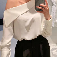 Off Shoulder Elegant Office Women's Shirt Top Fashionable Sexy Women Long Sleeved Chiffon Top