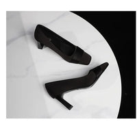 Elegant Satin High Heels Square Toe Slip-On Chunky Heel Comfortable Women's Shoes for Party Fashion Footwear Summer Autumn