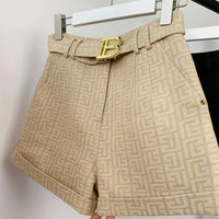 Texture Washed Denim Shorts for Women with Belt Casual Style Quality Jeans Trousers shorts