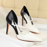 Women 9.5cm High Heels Sandals Nightclub Stripper Heels Sexy Patchwork Party Ankle Strap 2 tone Shoes
