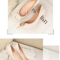 Sexy Women's Stiletto High Heels Shallow Mouth Pointed Toe Metal Buckle Party Single Shoes