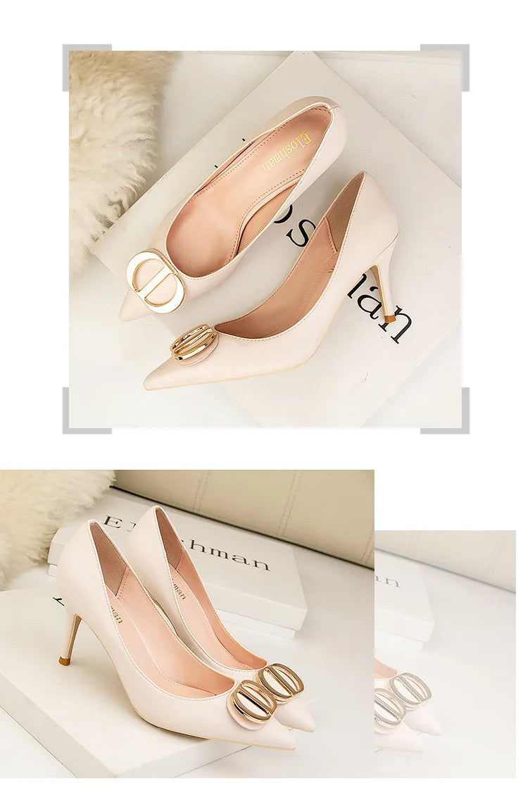 Sexy Women's Stiletto High Heels Shallow Mouth Pointed Toe Metal Buckle Party Single Shoes