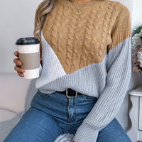Women's Sweater Tops Sweaters Women Female Woman Clothing Casual Color-Blocked Long-Sleeved Pullover Sweater