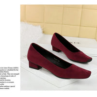 Women Fashion Style Quality Square Toe Low Heel Pumps Lady Prom Suede Shallow Mouth Thick High OL Single Shoes