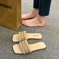 Fashion Women's Slippers Versatile Straw Woven Retro Flat Sandals Ethnic Casual Classic Flip Flops