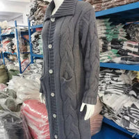 Oversized Women Loose Knitted Sweaters Thick Long Sleeve Pocket Button Knitted Long Cardigan Coats