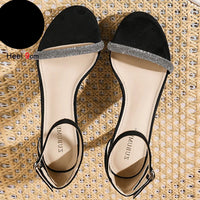 Suede Women's Sandals Thin Heels 9cm Ankle Buckle Rhinestone Straight Straps Cover Heel Ladies Pumps Dress Shoes