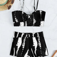 Tie Dye Bikini Drawstring Swimsuit Women High Waist Shorts Swimwear Female Padded Bathing Suit Swimming Beachwear Summer