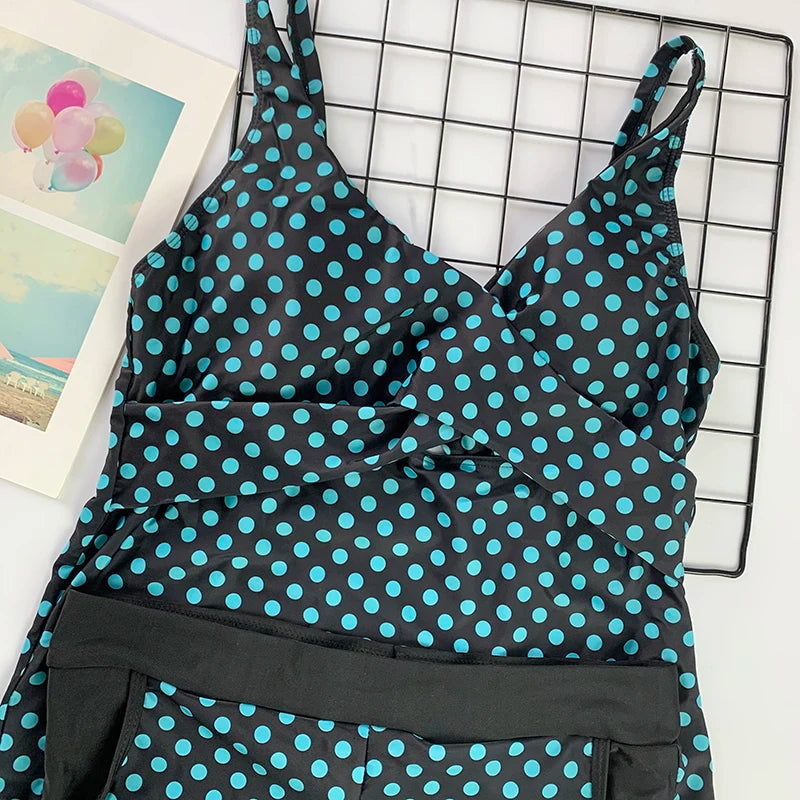 Women Dots Tankini Plus Size Swimwear Push Up Two Piece Swimsuit with Shorts High Waist Bathing Suit 2XL Polka Print Beachwear
