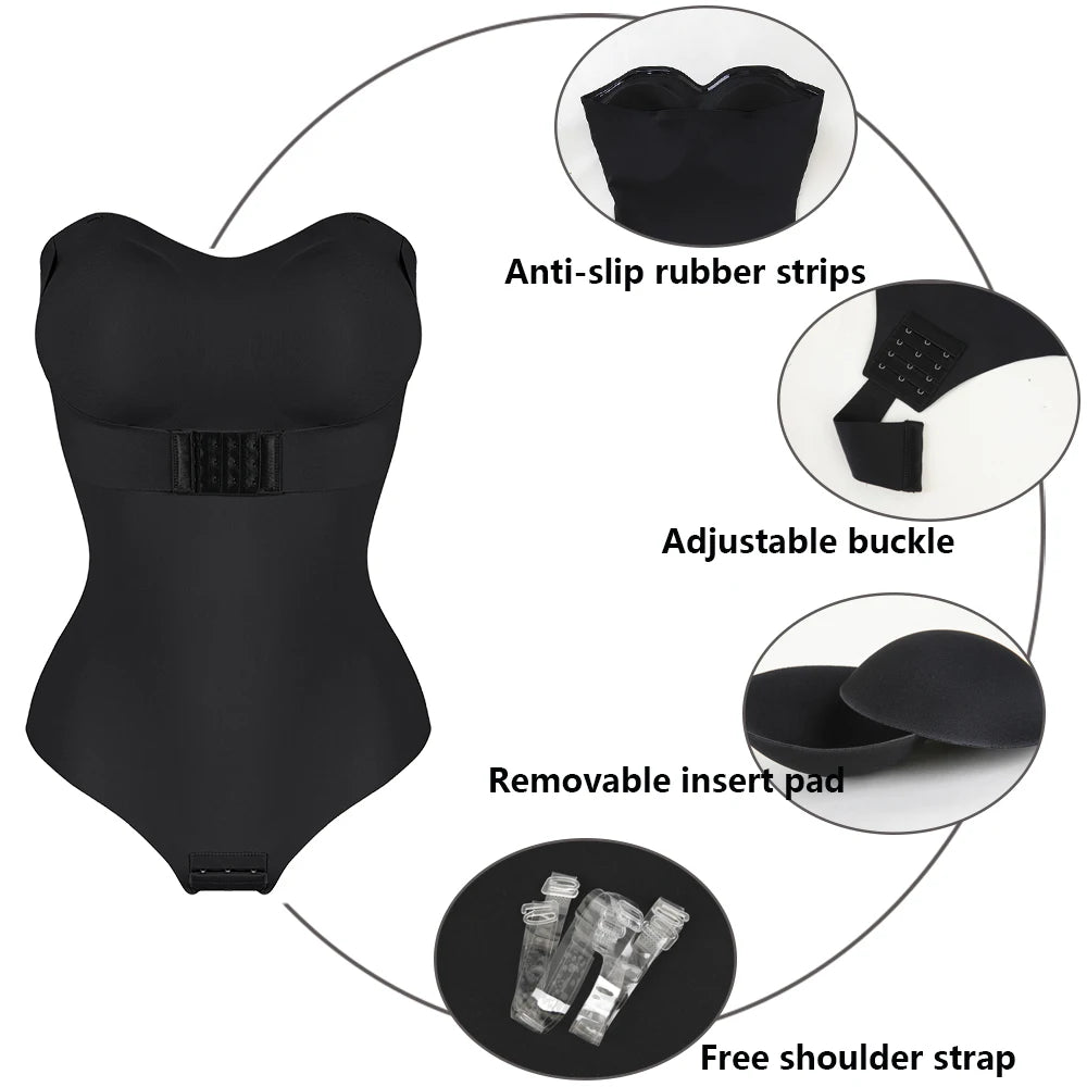 Strapless Thong Bodysuits 4XL Women Belly Control Full Body Shaper Push Up Breast Underwear Plus Size Women's Clothing