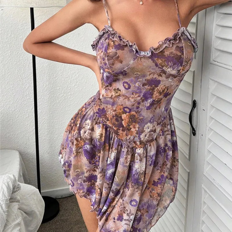 Baby doll Floral pleated camisole short skirt and nightgown Women pajama sexy lingerie for women push up adult sexy nights