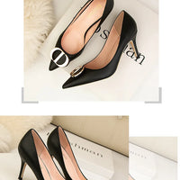Sexy Women's Stiletto High Heels Shallow Mouth Pointed Toe Metal Buckle Party Single Shoes