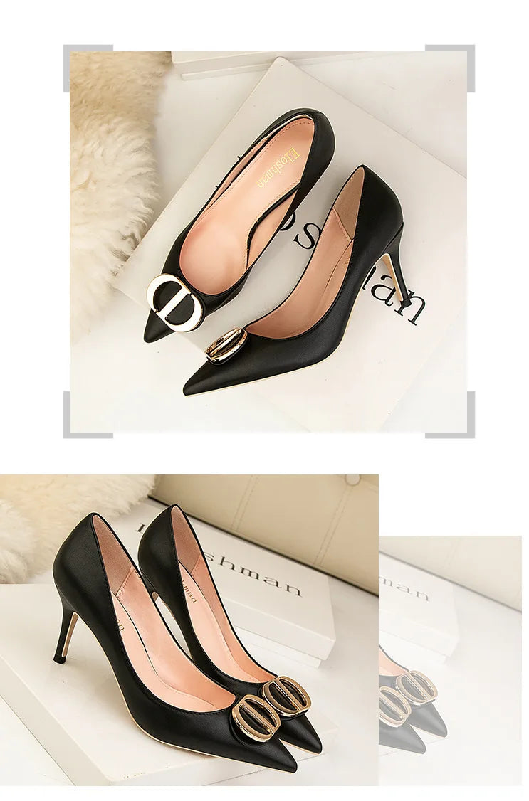 Sexy Women's Stiletto High Heels Shallow Mouth Pointed Toe Metal Buckle Party Single Shoes