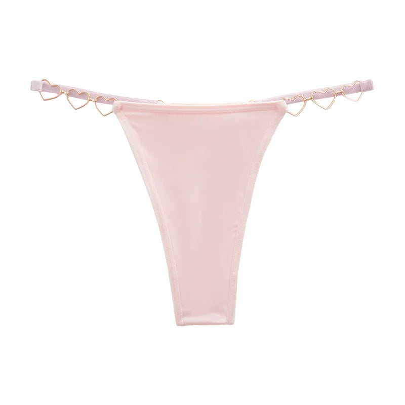 Women Sexy Thongs Low Rise Ladies G-string Heart Decoration Erotic Intimate Lingerie T-Back New Fashion Cotton Crotch Panties