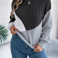 Women's Sweater Tops Sweaters Women Female Woman Clothing Casual Color-Blocked Long-Sleeved Pullover Sweater