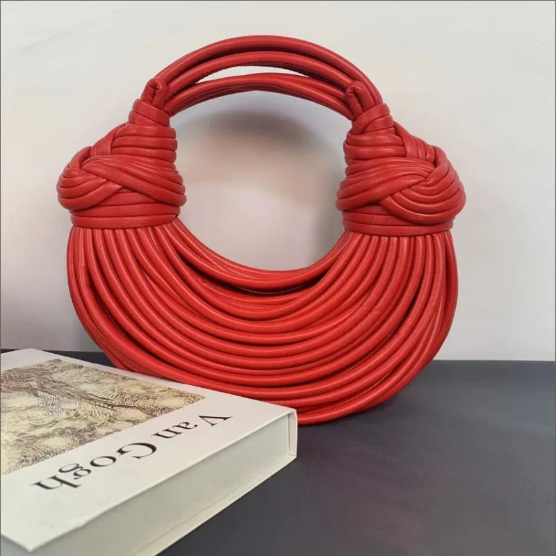 Fashionable Hand-Knitted Noodle Bag Women's Shoulder Bag Urban Minimalist Style Dumpling Bag Versatile Knot Design PU Material