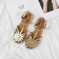 Elegant Fashion Roman Round Head Flat Sandals Women Woven Hollow Sandals Female Closed Toe Summer Ladies Shoes