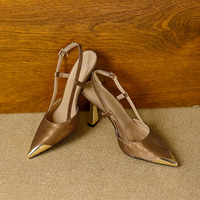 Women's Pumps Sexy Stiletto Sandals Fashion Metallic Pointed Toe Rear Hollow Out High Heels Single Shoes Lady Sandals