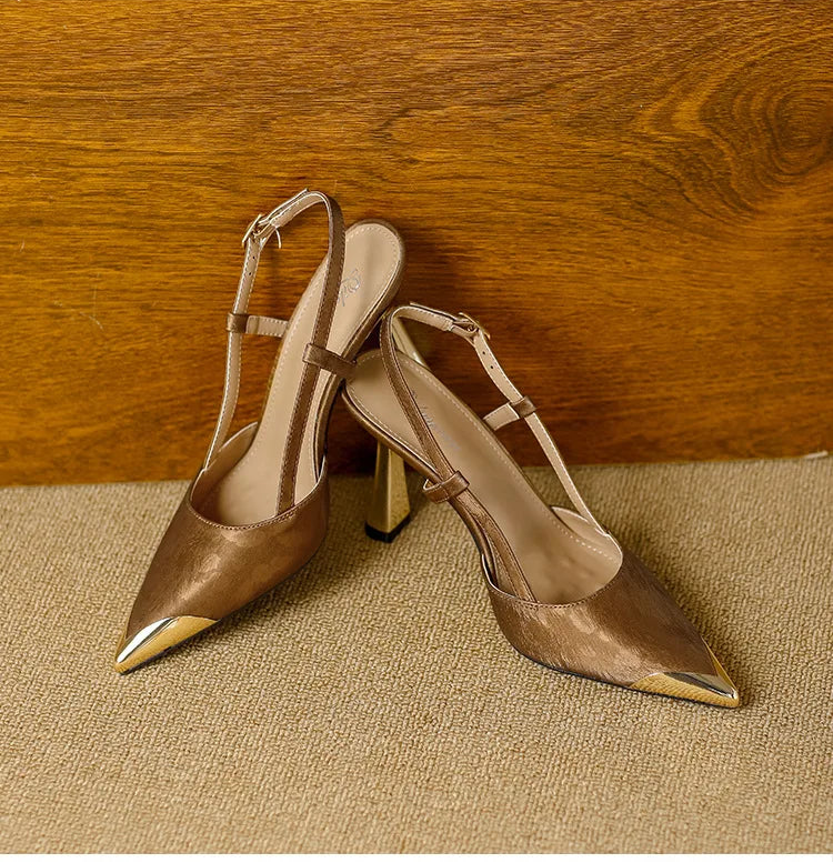 Women's Pumps Sexy Stiletto Sandals Fashion Metallic Pointed Toe Rear Hollow Out High Heels Single Shoes Lady Sandals