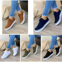 Women's Casual Shoes Comfortable Fabric Loafers Round Toe Lace Up Single Shoes PVC Sole