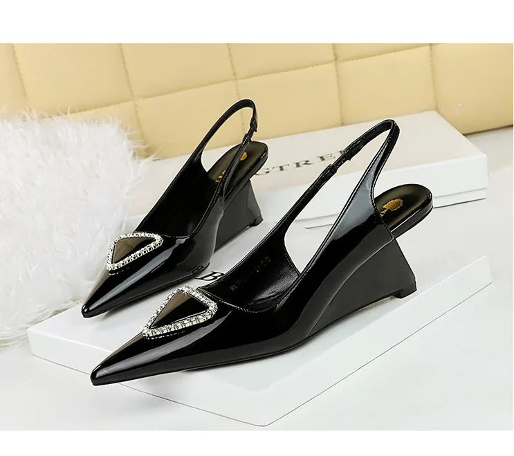 Spring Candy Fashion Pointed Toe Women Pumps Sling back Wedges High Heels Party Prom Mules Shoes