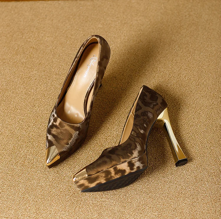Fashion Women's Shoes Thin Block Heels 11cm Pointed Toe Shallow Mouth Ladies Pumps Party Shoes