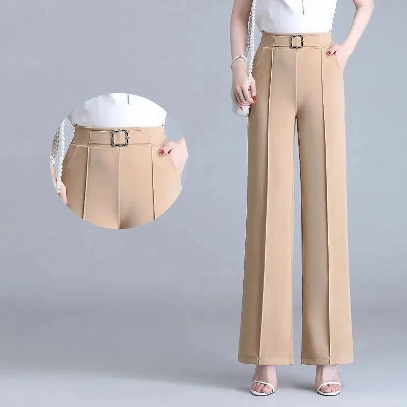 Classic Chiffon High Waist Wide Leg Pants Office Lady Loose Thin Black Trousers  New Formal Chic Pantalones De Mujer Cintura Alt Natalia Home Fashion   khaki-2XL-57kg-65kg Natalia Home Fashion
