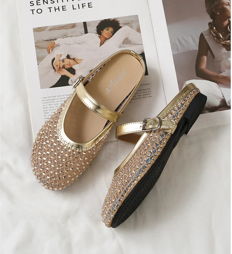 Luxury Shinny Diamond Women Mules Slippers Summer Shoes Crystal Footwear Rhinestones Slip On Brand Mary Jane Sandals Mesh Clogs