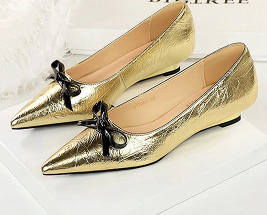 Butterfly-knot Pumps Pointed Toe Woman Wedges Heels Elegant Ladies Shoes