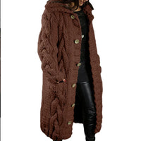 Oversized Women Loose Knitted Sweaters Thick Long Sleeve Pocket Button Knitted Long Cardigan Coats