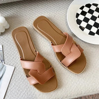 Women's Flat Beach Slippers Cross Band Fashionable Outdoor Wear PVC Home Slippers Macaron Color Sandals Comfortable - Natalia Home Fashion