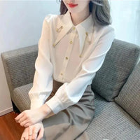 Early Pure Color Long Sleeve Polo Collar Women's Shirt Inner Wear French Style Elegant