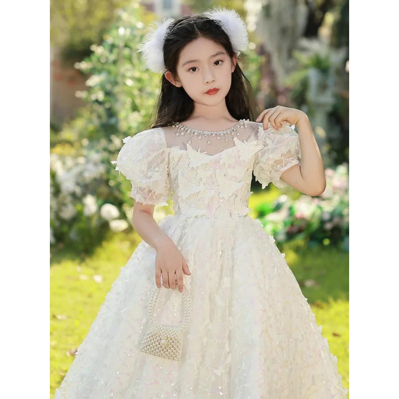 Girls' Dress Light Luxury Minority High-End Princess Dress Flower Girl Wedding Little Girl Host Piano Performance Evening Dress