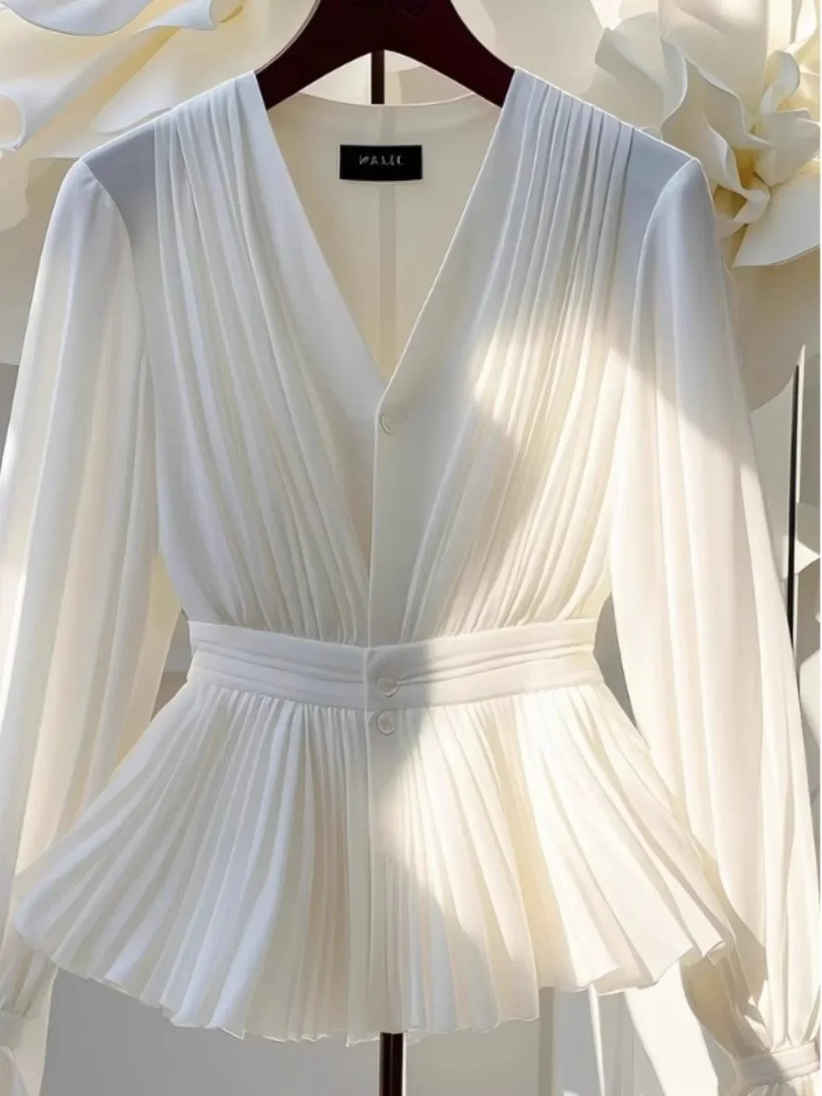 Autumn New Korean Style Temperament V-neck Long sleeved Blouse Women Top Light Mature French Luxury Slim White Shirt for Women Natalia Home Fashion    Natalia Home Fashion
