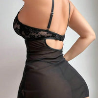 Sexy Embroidered Lace See-through Nightgown Set Two-Piece Fun Intimate Underwear Strapless Mini Skirt Polyester Fiber Thin Fabric