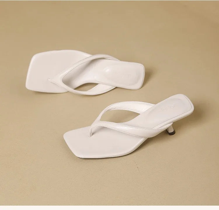 Formal Flip Flops Woman High Heels Cool Slippers Women's Summer New Retro Leopard Print Toe Square Heel Slippers Women Outside