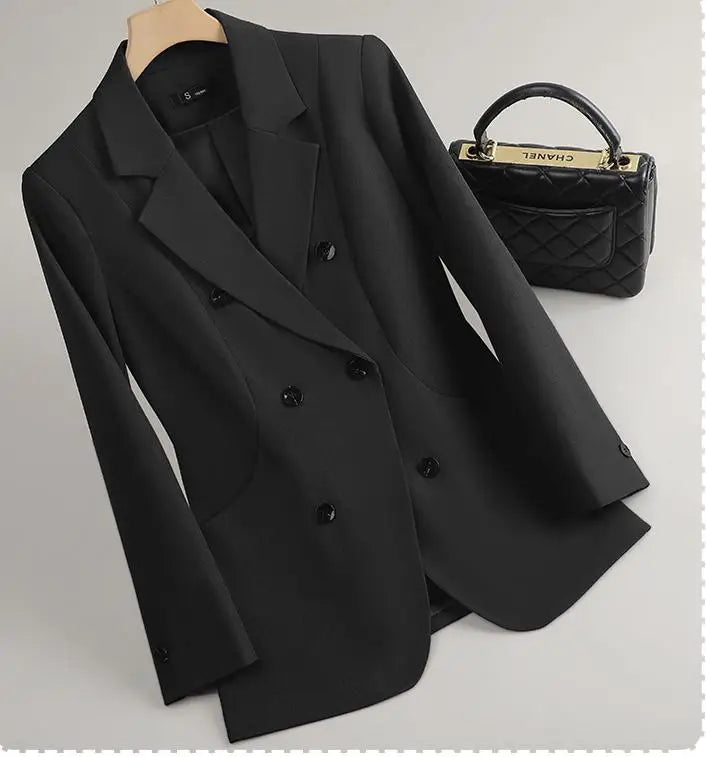 Elegant Double Breasted Jacket Suit Women's Long Sleeved Holiday Slim Blazers Coat Fashion Temperament business suit