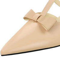 French Wedge Heel Pointed Head Sandals Versatile Bow Medium Heel Half Slippers Women