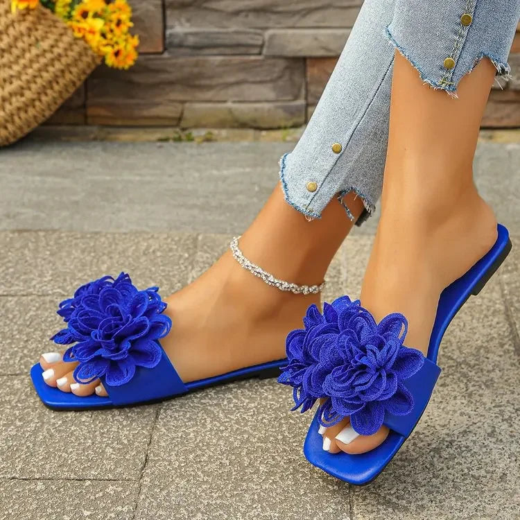 Women's Casual Floral Sandals Flat Bottom Beach Slippers Fashionable Comfortable PU Leather Outerwear Rubber Sole - Natalia Home Fashion