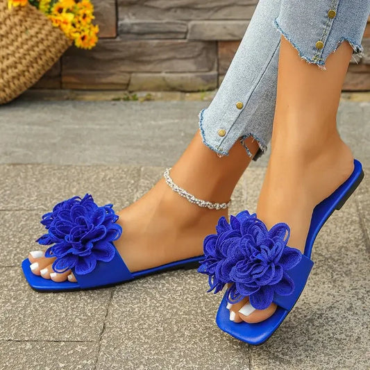 Women's Casual Floral Sandals Flat Bottom Beach Slippers Fashionable Comfortable PU Leather Outerwear Rubber Sole - Natalia Home Fashion