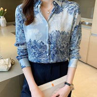 French Printed Lapel Shirt Long Sleeve Loose Mulberry Silk Top Temperament Commuting Shirt Women's Summer Style