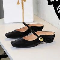 European Style Light-Mouthed Half-Slippers Women Wearing Thick Heels And Square-Toe Mary Jane Shoes One-Strap