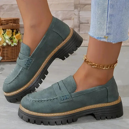 Loafers casual sandblasted British style women's shoes with thick heels and retro single shoes