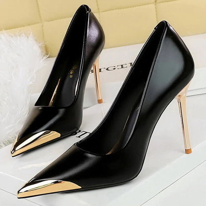 Retro High Heels Metal Pointed Tip Women Pumps Stiletto 9.5 Cm And 4.5cm Heels Sexy Party Shoes Office Shoes Natalia Home Fashion    Natalia Home Fashion