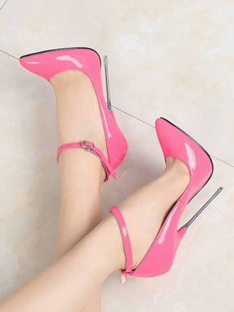 Ultra-thin Super High Heel, pointed Toe, Ankle wrist strap, metal heel sexy women shoes pumps