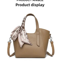 Pure Leather Cowhide Single Shoulder Crossbody Bag Ladies Handbag Fashion Bucket Bag Simple Basket Comes with Scarf